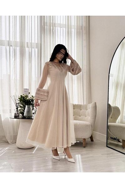 HOOR AL-YASMEEN Korean stretch taffeta dress with hand embroidery