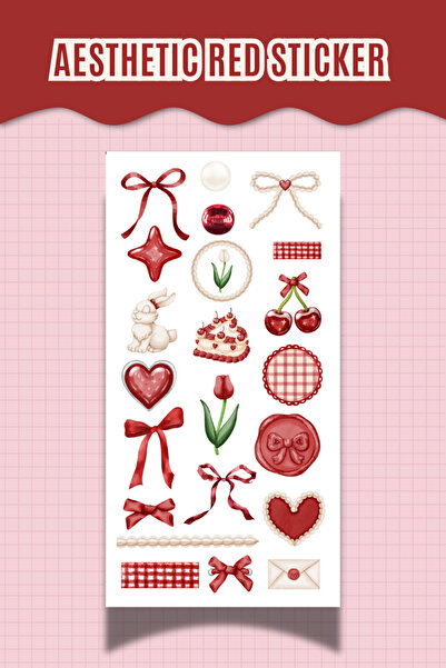 Hume Craft Aesthetic Red Sticker – Kırmızı Temalı Romantik ve Dekoratif Sticker Ajanda Scrapbook Bullet Journal