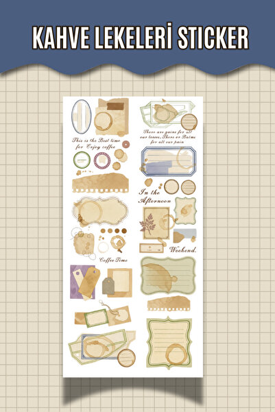 Hume Craft Kahve Lekeleri Sticker – Vintage Kahve Temalı Defter Ajanda Scrapbook Dekoratif Etiket