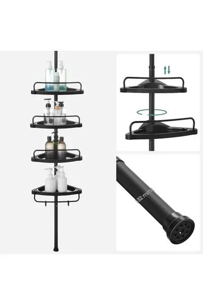 Artool Bathroom/Shower Corner Shelf, Adjustable, Steel and PP, 4 Shelves, Black, 85-305 cm