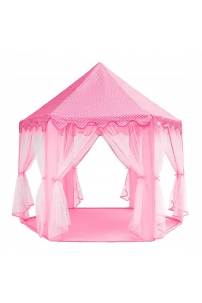 JollyMag Children's Play Tent, Kruzzel, Hexagonal, with Curtains, Pink, 135 x 140 cm