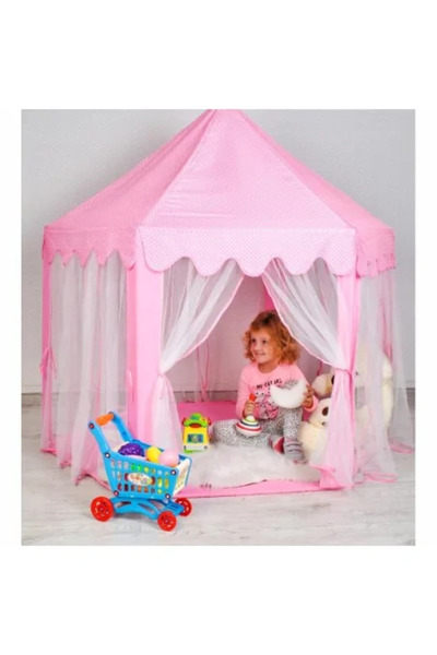 JollyMag Children's Play Tent, Kruzzel, Hexagonal, with Curtains, Pink, 135 x 140 cm