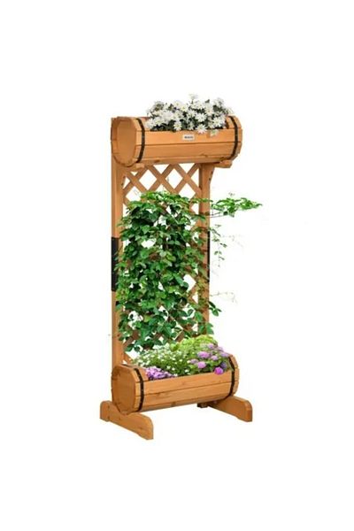 ART Decorative Planter with Climbing Plant Support, Wood, 2 Levels, Barrel Type