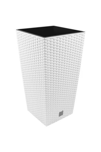 Prosperplast Square flower pot, RATO square, 32.5 x 32.5 cm, H 61 cm, rattan imitation, white
