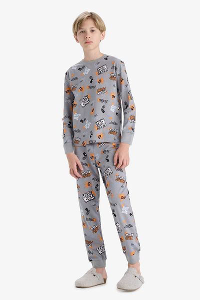DeFacto Boys Pajamas Set Patterned Long Sleeve Top Long Bottom F1892A825Au
