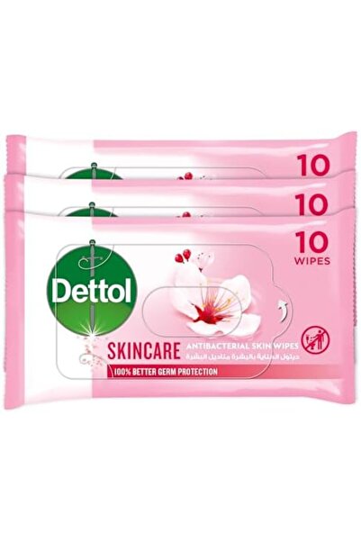 Dettol Antibacterial Skin Care Wet Wipes for Better Protection Against Germs, 10 Wipes, Pack of 3