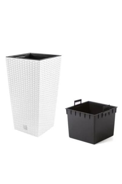 Prosperplast Decorative Flower Pot, Prosperplast, Rato, Rattan Imitation, Square, White, 22.5 x 22.5 x 42.1 cm