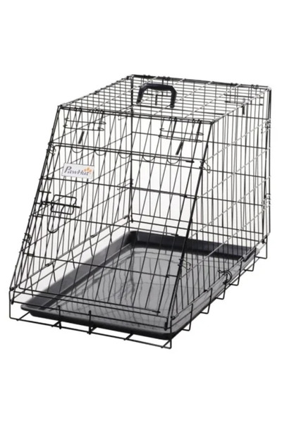 ART Cușcă pentru câini, metal, plastic, cu mâner de transport, pliabilă, neag...