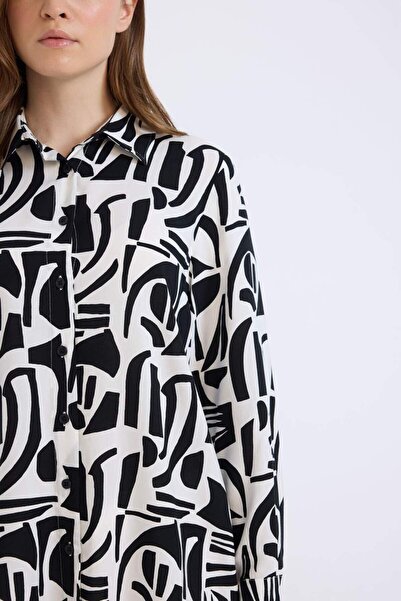 DeFacto Relax Fit Gömlek Yaka Desenli Viskon Uzun Kollu Tunik D7348AX25SP