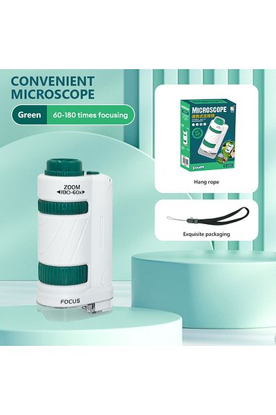 Choice6 new green Kid Science Experiment Pocket Microscope Toy Kit 60-120x Educational Mini Handheld Microsc