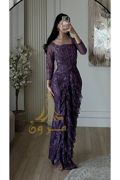 MEZON FASHION Purple Lace Evening Dress