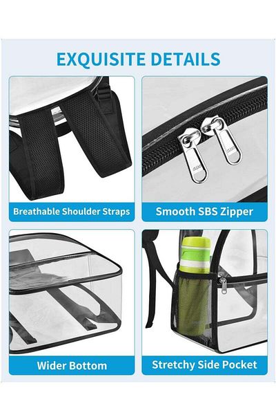 COOYA Clear Backpack,Water Resistant,Comfortable Straps,Stadium Approved,12x10.5x6 inches