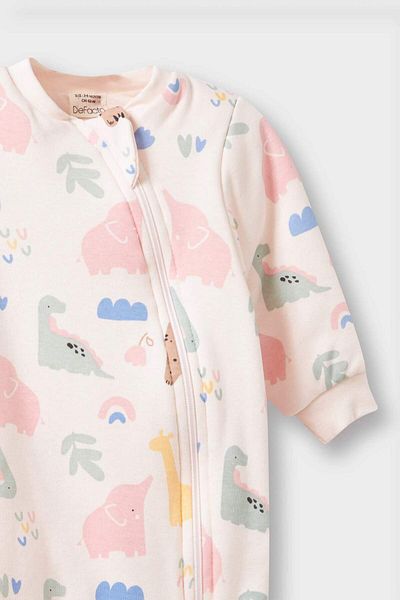 DeFacto Baby Girl Dinosaur Printed Long Sleeve Zippered Jumpsuit F2186A525Au