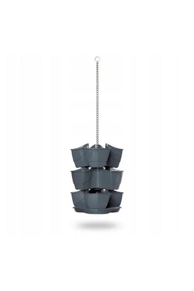 Prosperplast Decorative Flower Pot, Prosperplast, with Chain, Anthracite, 9L, Set of 3, 29.5 x 29.5 x 38/88 cm