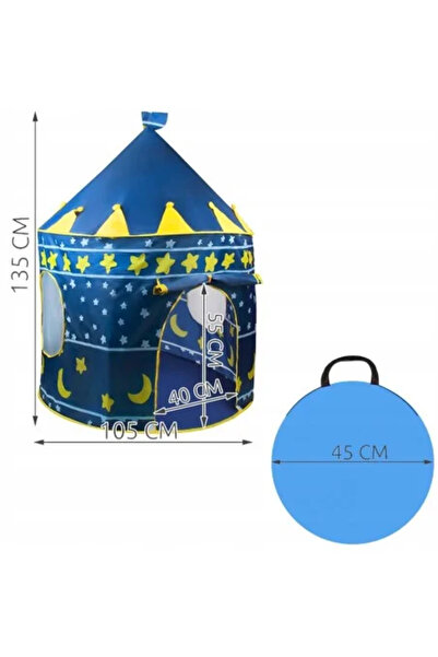 JollyMag Cort de joacă pentru copii, Kruzzel, tip castel, cu husă, design cu lună și stele, albastru, 105 x 135 cm