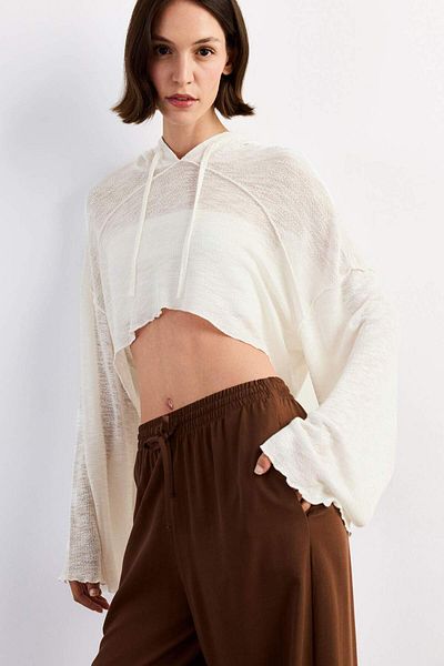 DeFacto Crop Hooded Cotton Long Sleeve Cardigan G1589Ax25Sm