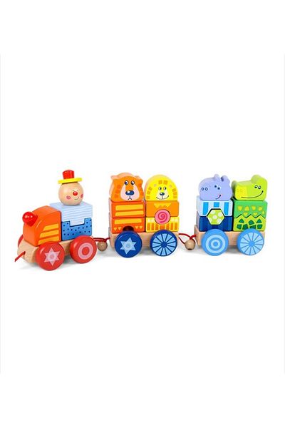 OEM Wooden Pull-String Train Toy, Circus Animals, Multicolor
