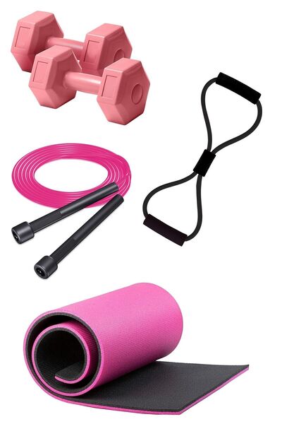 Pembe Pilates Seti, konforlu ve şık egzersiz ekipmanı
