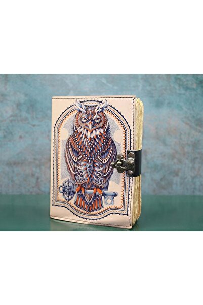 Kuzey Tacı Handmade Leather Notebook with Owl and Key Motif - Special Production Vip