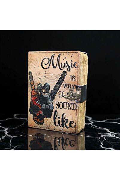 Kuzey Tacı Müzik Temalı Rock El İşaretli Günlük Deri Defter - Özel Üretim Kil...