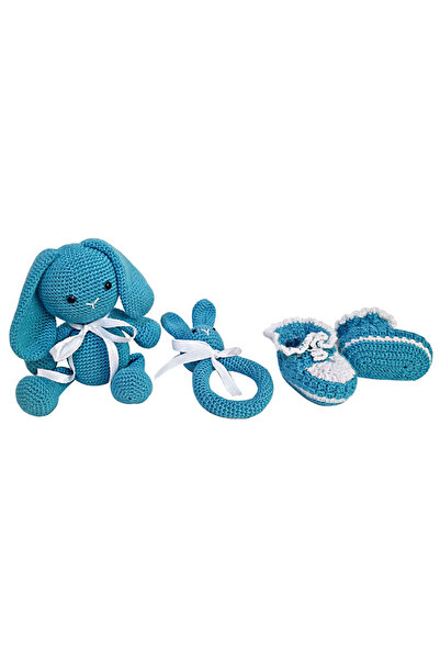 PIKKABOO مجموعة أرنب الكروشيه الناعم من سناجل آند بلاي - أزرق/أبيض