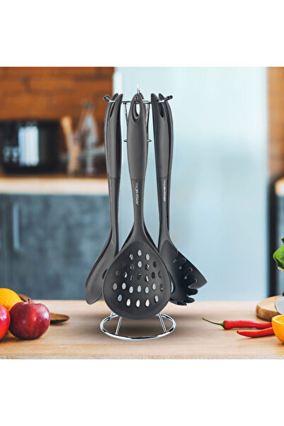 Arshia 7 pcs Gray Silicone Utensil Set