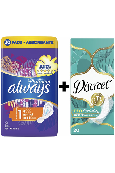 Always PACHET PLATINUM ABSORBANTE NORMAL QUATRO NR 1 30 BUC+DISCREET ABSORBAN...