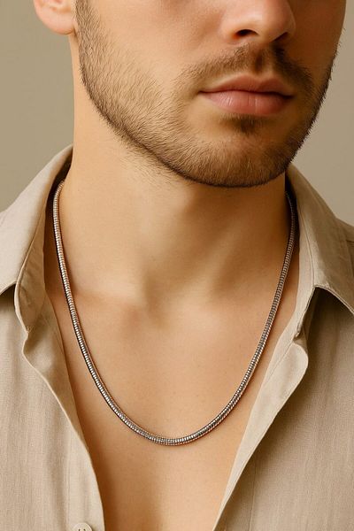 Fildişi Aksesuar Fish Scale Shaped Steel Men's Necklace Italian Chain Steel Necklace (65 cm)