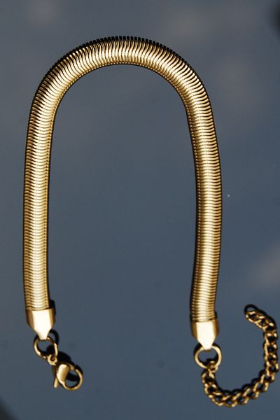 Rua Jewelry Steel Italian Flat Snake Worm Bracelet 6 mm Gold Color |   Non-Blackening, Unisex, 2 Years Warranty