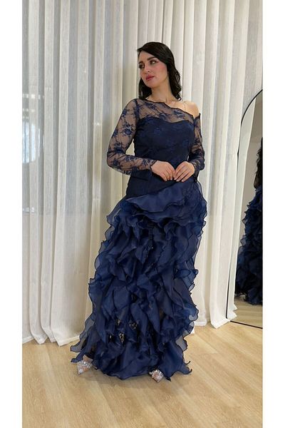 MEZON FASHION Evening dress with ruffles and jazz ribbons