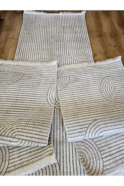 AKSU AKSUPRİME KREM saçaklı modern yıkanabilir embos 3lü yatak odası takımı k...