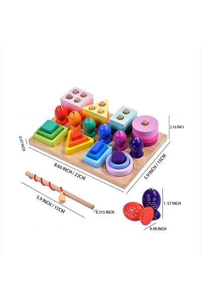 OEM 3in1 Wooden Educational Toy, with Sorting and Stacking, Magnetic Fishing, Multicolor