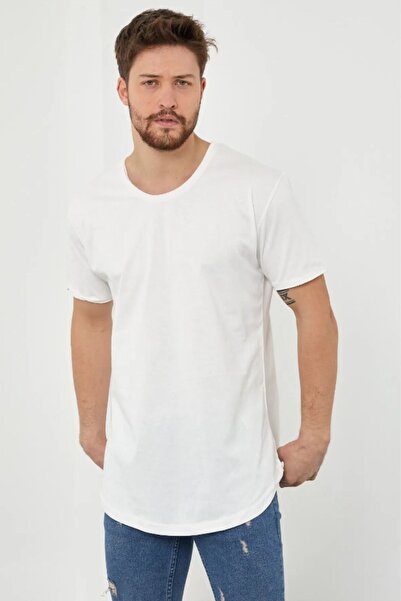 Tarz Cool Men's Ecru Dirty Collar Casual T-Shirt