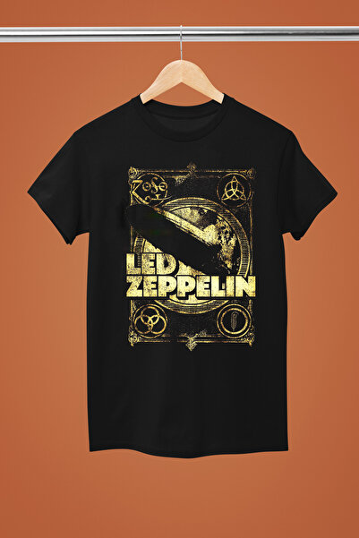 MAGORS تيشيرت LED ZEPPELIN مطبوع من القطن بأكمام قصيرة وقصة عادية