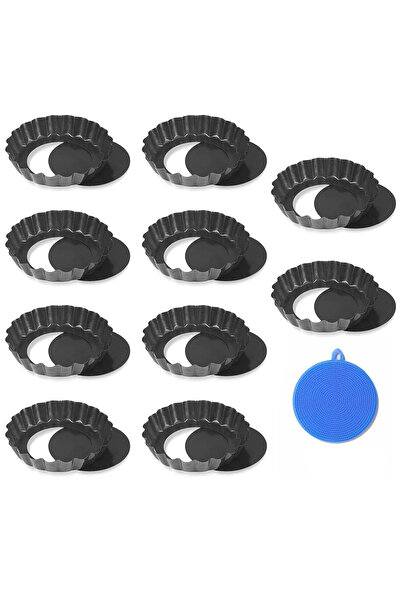 OEM 10 cm metal tart pans with removable base, non-stick coating, set of 10 pieces