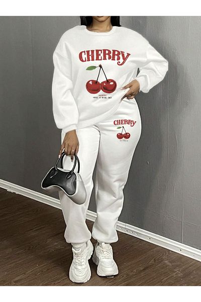 COHERENT Unisex Women/Men Cherry Custom Printed Cotton Oversize Jogger Hooded Sweatshirt Bottom Top Set