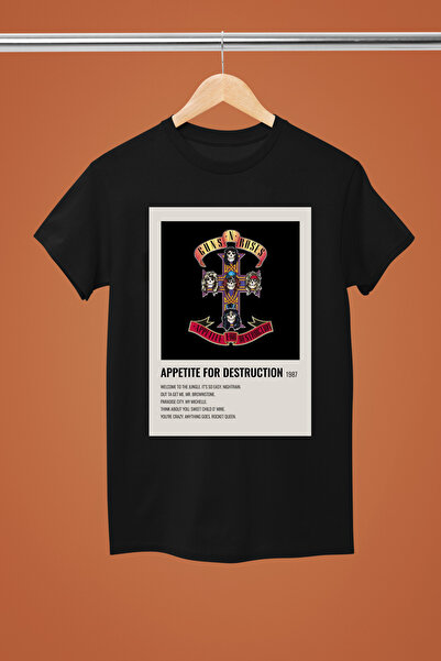 MAGORS تيشيرت GUNS N' ROSES مطبوع من القطن بأكمام قصيرة وقصة عادية