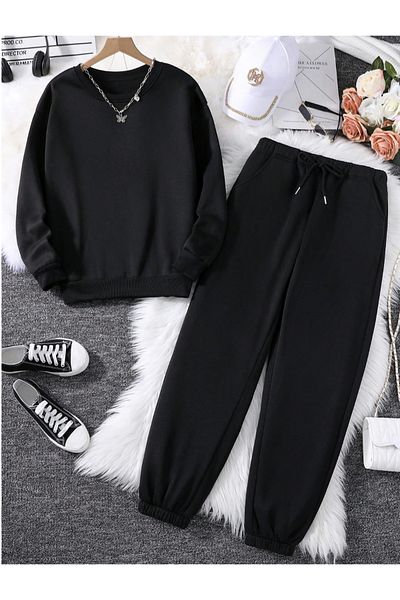 COHERENT Unisex Women/Men's Plain Cotton Oversize Jogger Hooded Sweatshirt Bottom Top Set