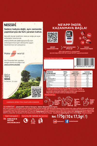 Nescafe 3ü1 Arada Original Çözünebilir Kahve 17,5g 10'lu Paket 10X4