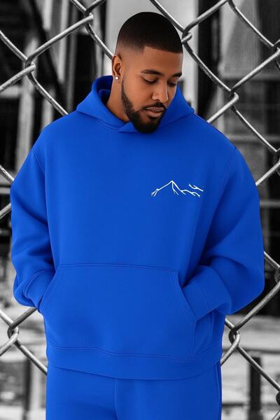 BENROMA سترة رياضية كبيرة الحجم بثلاثة خيوط مع طباعة جبلية من القطن الممشط