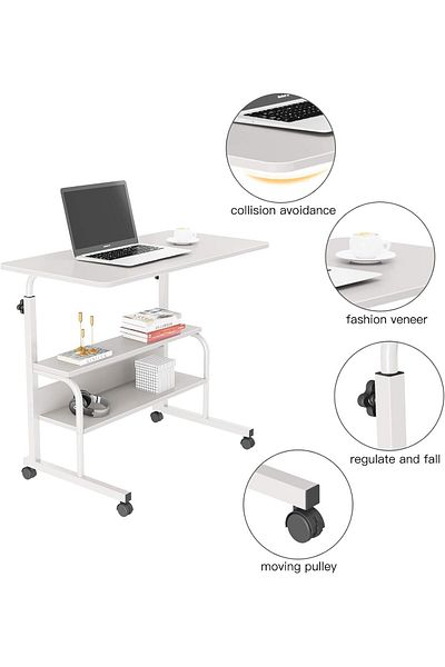 COOYA Adjustable Table Student Computer Desk,with Lockable Wheels,with Storage,for Home Office,80x40cm