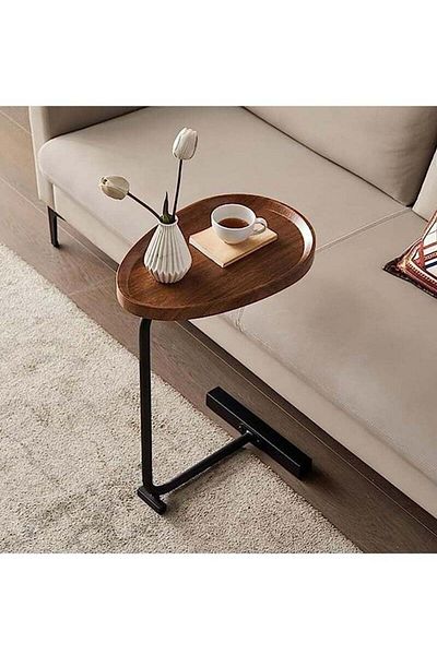 COOYA Modern C-shaped Side Table For Tea And Coffee,wooden Water Resistant Top