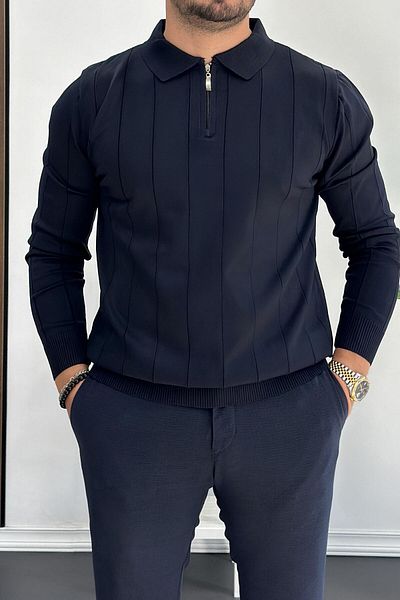 Edwox Men's Half Zip Polo Neck Seasonal Sweater Navy Blue Edw401