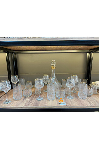 ÇEYİZCİ ÇARŞI ARADIĞIN HERŞEY TEK TIKLA 31 Parça Altın Yaldızlı Kristal Cam Bardak ve Sürahi Takımı – Su, Çay, Meşrubat, Şarap Kadeh Seti