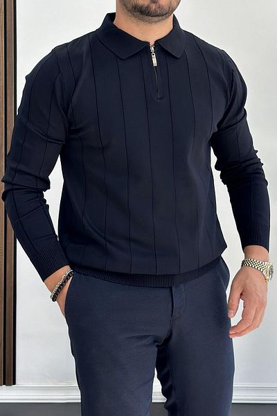 Edwox Men's Half Zip Polo Neck Seasonal Sweater Navy Blue Edw401