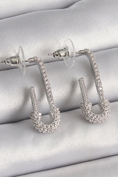Skygo Brass Silver Color Zircon Stone Safety Pin Model Women's Earrings - Tj-Bkp9938