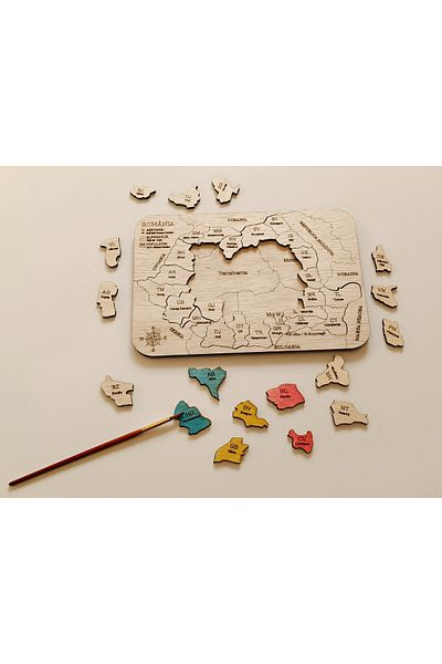OEM Montessori Puzzle, Map of Romania 2 in 1, Regions and the 41 counties, wood, 42 pieces