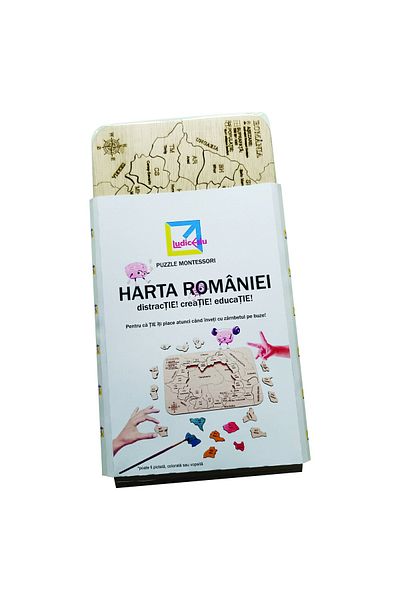 OEM Montessori Puzzle, Map of Romania 2 in 1, Regions and the 41 counties, wood, 42 pieces