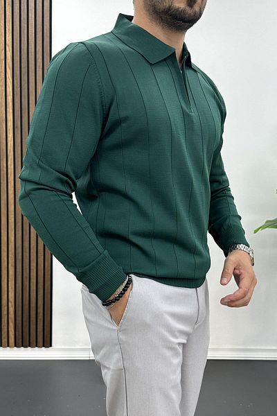 Edwox Men's Half Zip Polo Neck Seasonal Sweater Green Edw401