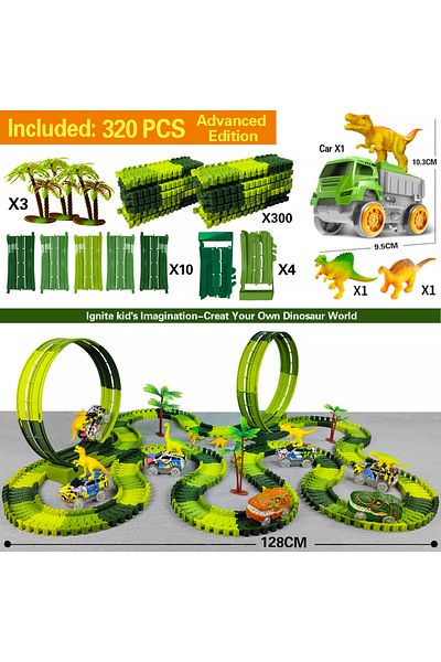 Choice1 320Track set- Electric dinosaur Track car Magic Climbing Railway Toy Car Flexible track Toy Cars Edu